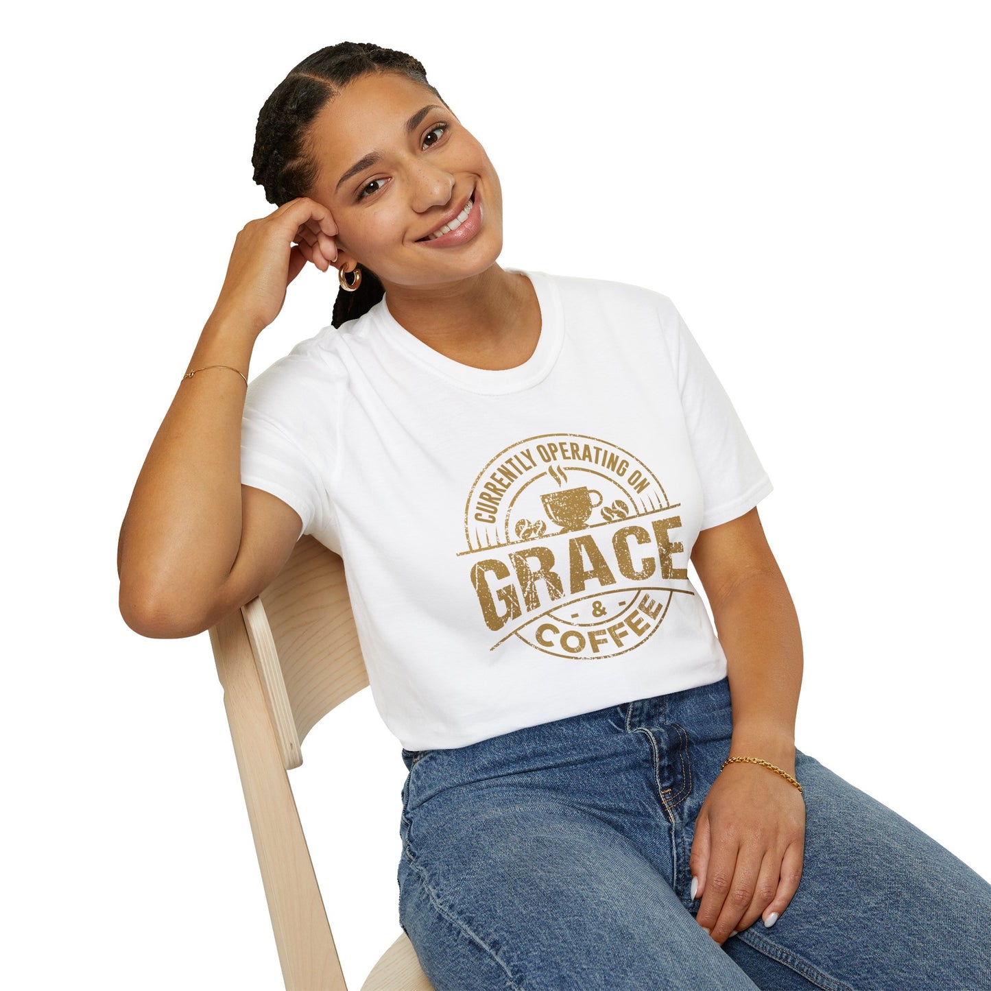 Currently Operating on Grace & Coffee T-Shirt – Funny Faith & Caffeine Unisex Tee