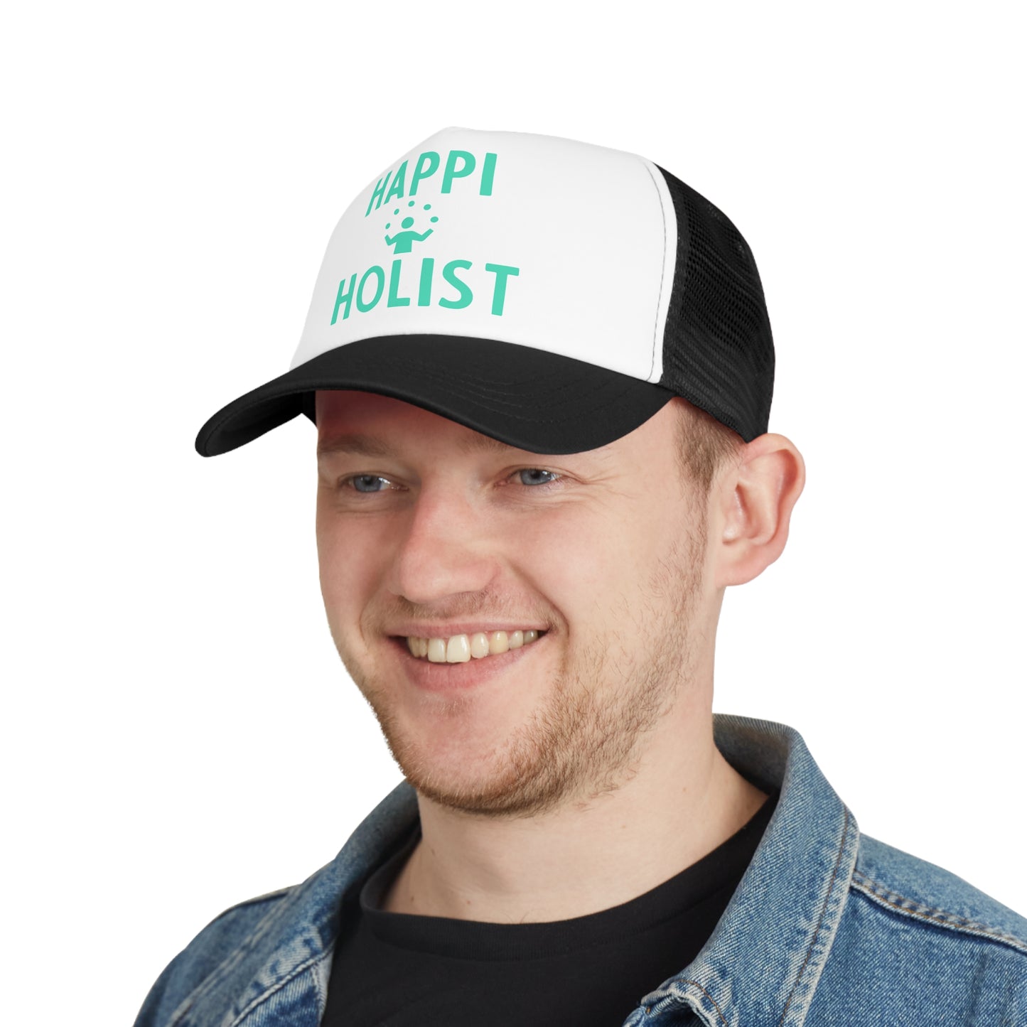 Happy Holist Mesh Cap | Trucker Hat for Wellness & Positivity | Gift for Mindfulness Enthusiasts, Summer Getaways, Outdoor Adventures