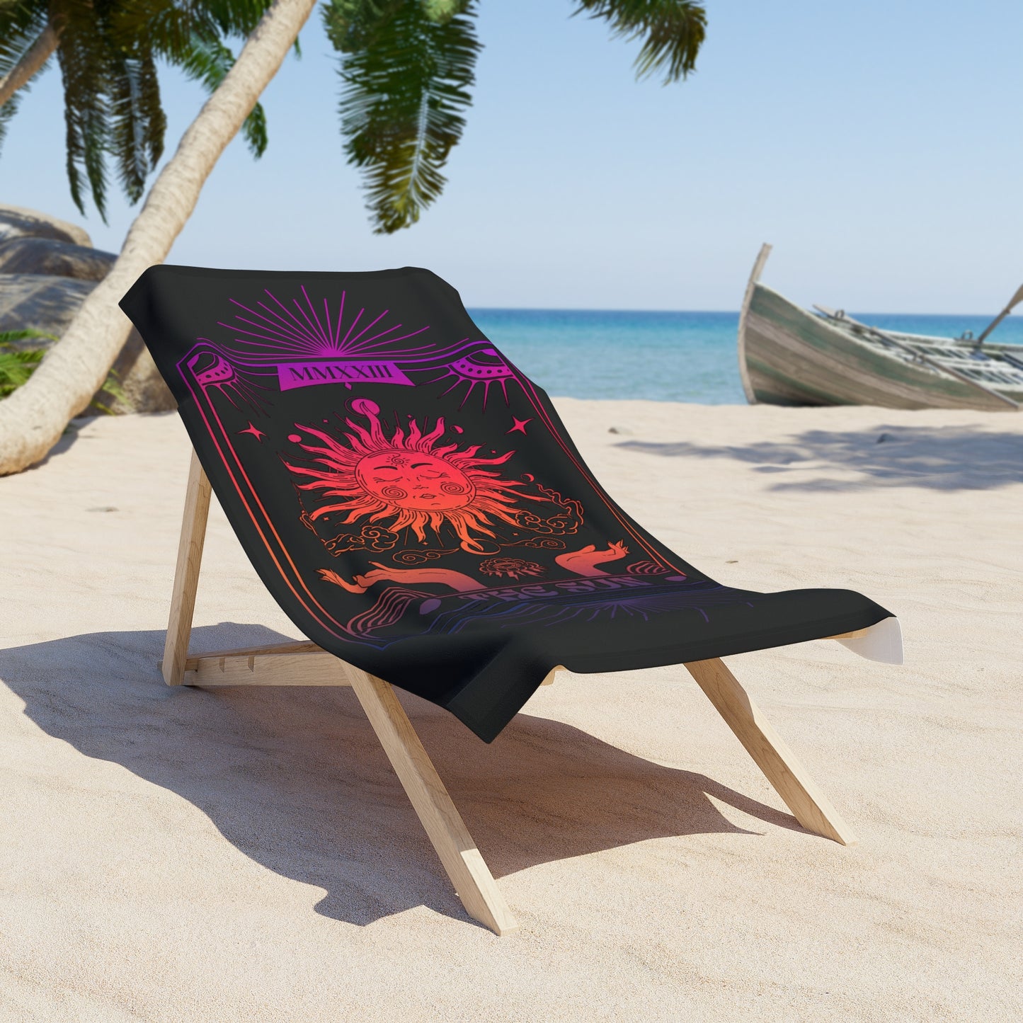 Mystical Sun Beach Towel - Vibrant Boho Design for Summer Days