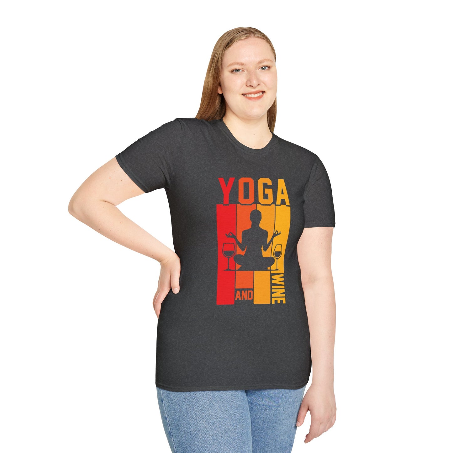 Yoga and Wine Unisex Softstyle T-Shirt - Perfect for Relaxation and Celebrations