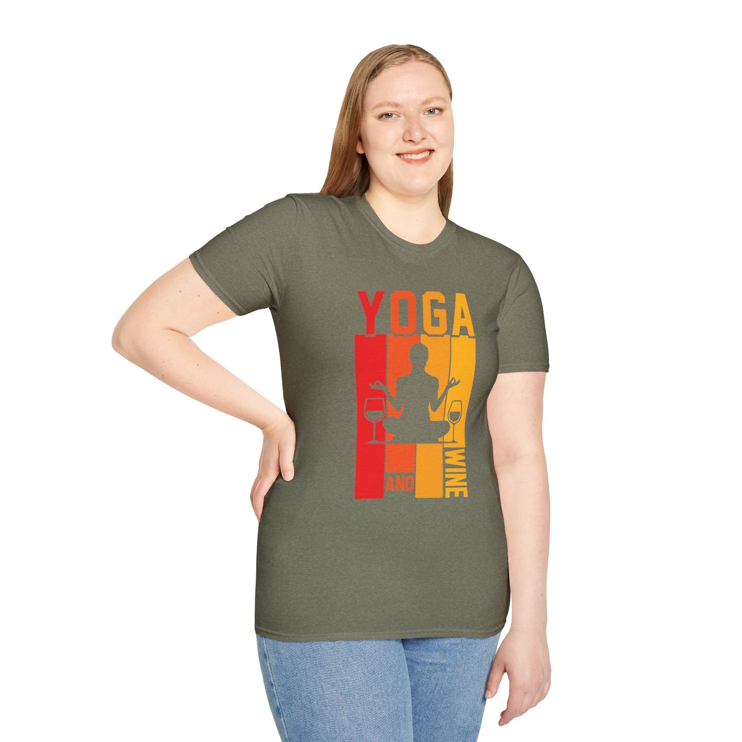 Yoga and Wine Unisex Softstyle T-Shirt - Perfect for Relaxation and Celebrations