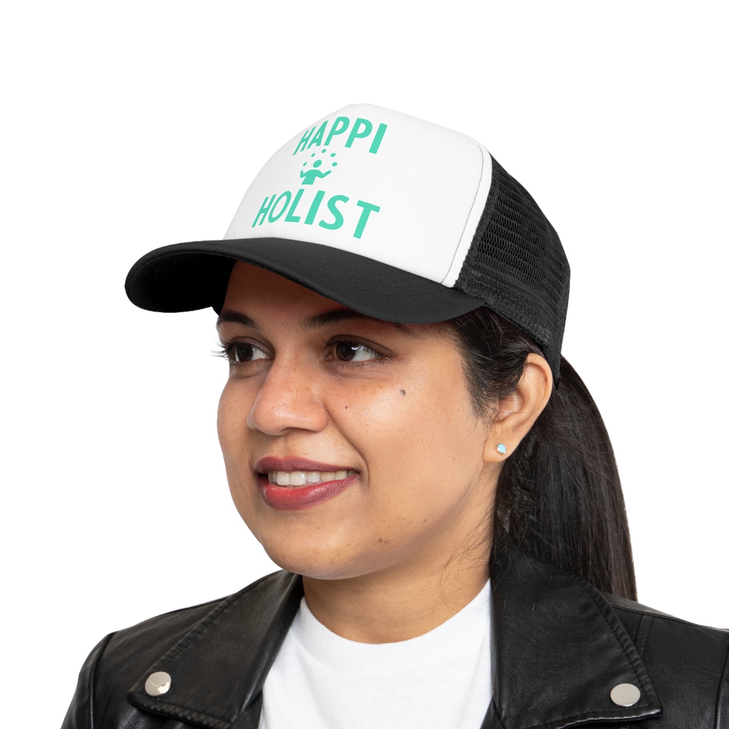 Happy Holist Mesh Cap | Trucker Hat for Wellness & Positivity | Gift for Mindfulness Enthusiasts, Summer Getaways, Outdoor Adventures