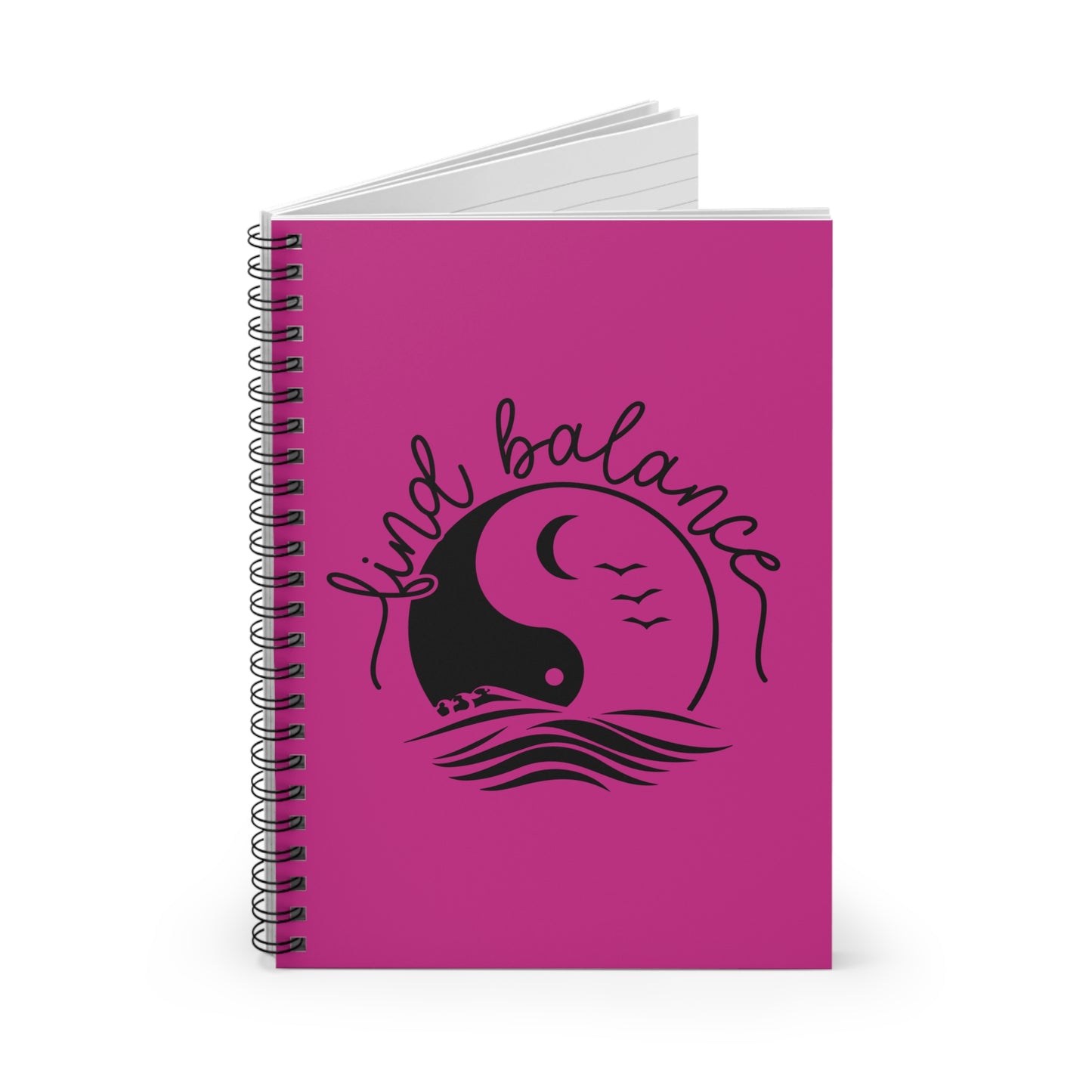 Find Balance Spiral Notebook - Ruled Lines, Motivational Pink Journal for Self-Reflection and Creativity
