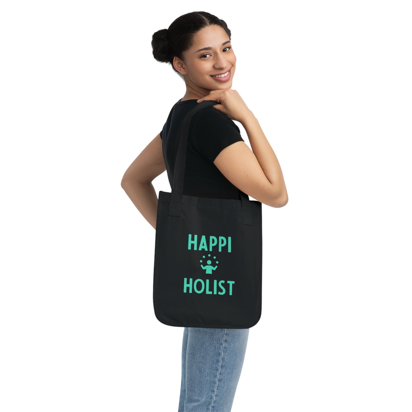 Eco-Friendly Tote Bag: ‘HAPPI HOLIST’ Design, Reusable Shopping Bag, Sustainable Gift, Earth Day, Holistic Lifestyle, Canvas Bag