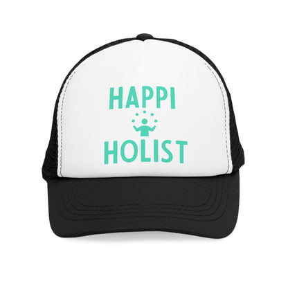 Happy Holist Mesh Cap | Trucker Hat for Wellness & Positivity | Gift for Mindfulness Enthusiasts, Summer Getaways, Outdoor Adventures