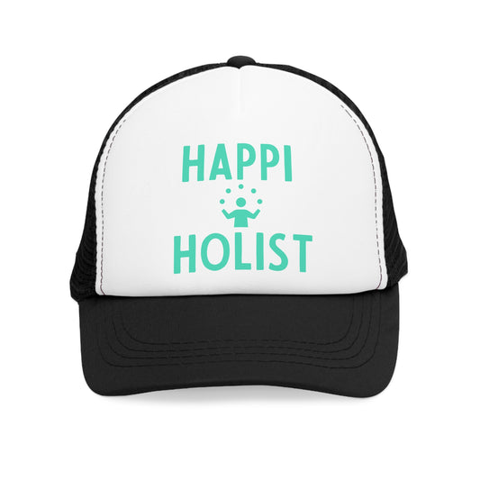 Happy Holist Mesh Cap | Trucker Hat for Wellness & Positivity | Gift for Mindfulness Enthusiasts, Summer Getaways, Outdoor Adventures