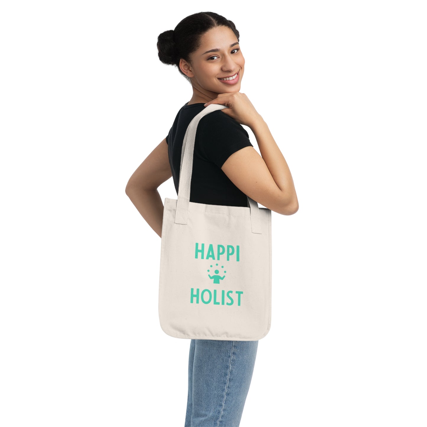 Eco-Friendly Tote Bag: ‘HAPPI HOLIST’ Design, Reusable Shopping Bag, Sustainable Gift, Earth Day, Holistic Lifestyle, Canvas Bag