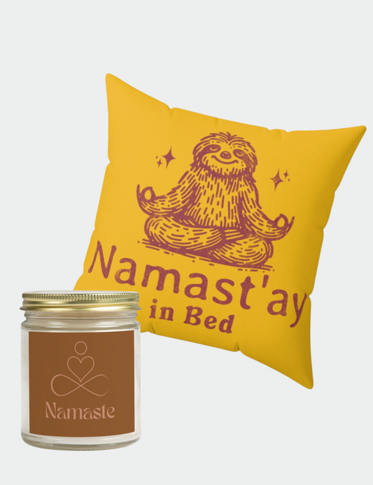 Namaste Candle and Namast'ay in Bed Pillow Bundle